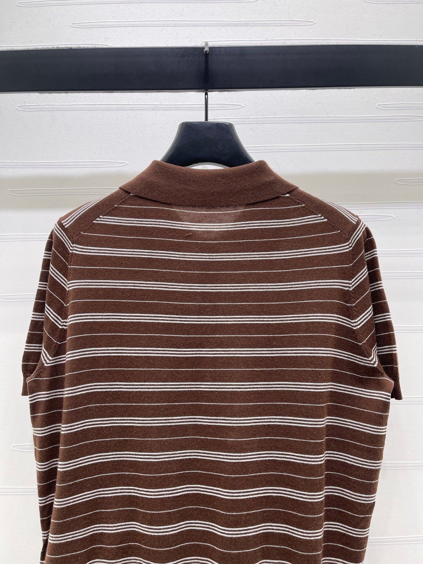 Striped Collared Knit Short-Sleeve T-Shirt