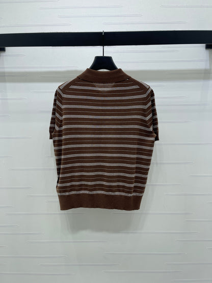 Striped Collared Knit Short-Sleeve T-Shirt