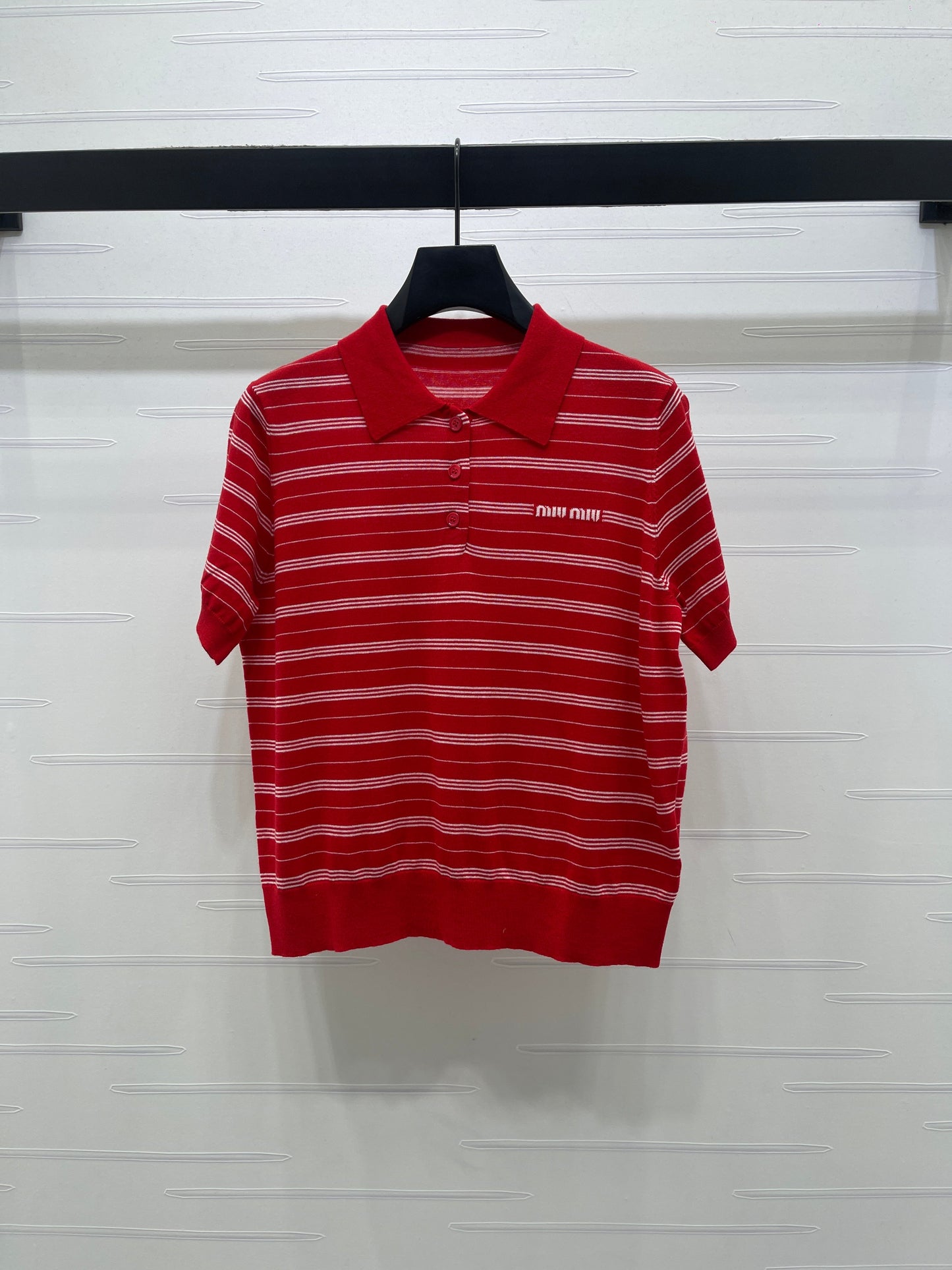 Striped Collared Knit Short-Sleeve T-Shirt