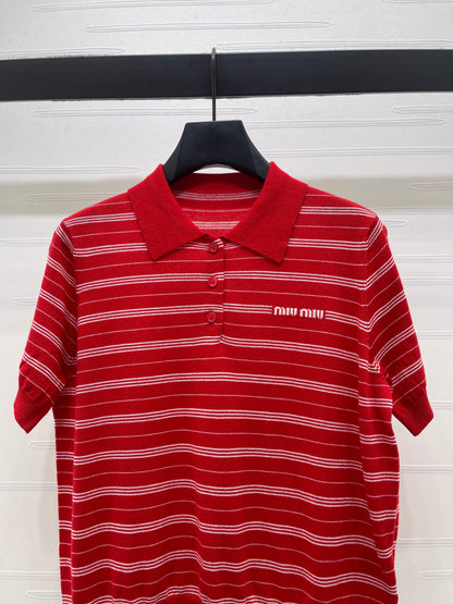 Striped Collared Knit Short-Sleeve T-Shirt