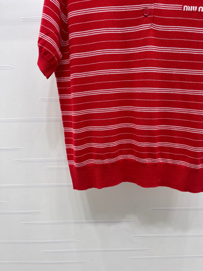 Striped Collared Knit Short-Sleeve T-Shirt