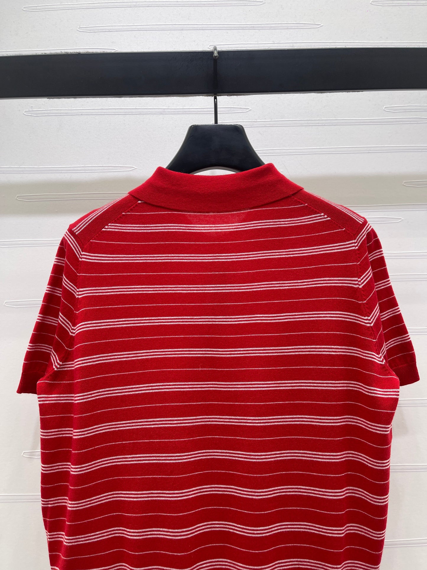 Striped Collared Knit Short-Sleeve T-Shirt