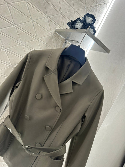 Belted Suit Jacket and Skirt Set