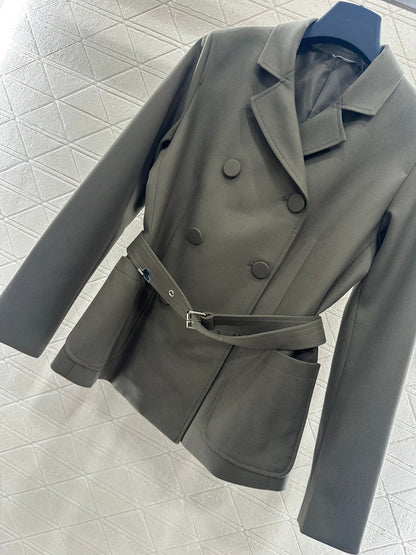 Belted Suit Jacket and Skirt Set