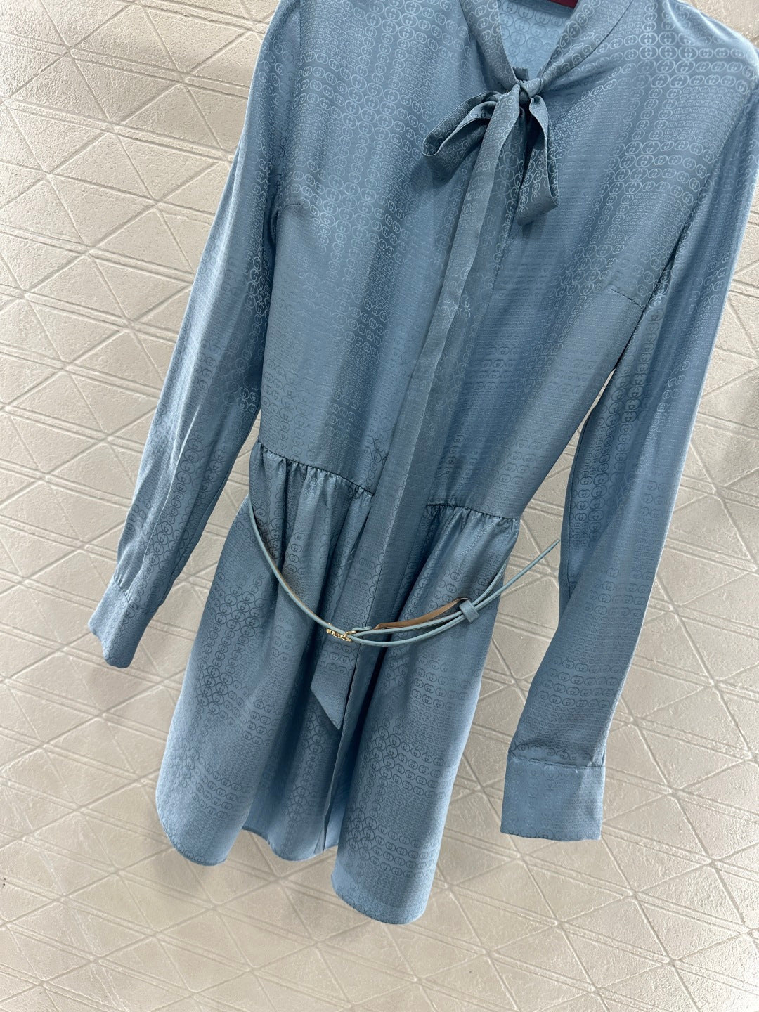 Belted Jacquard Silk Dress