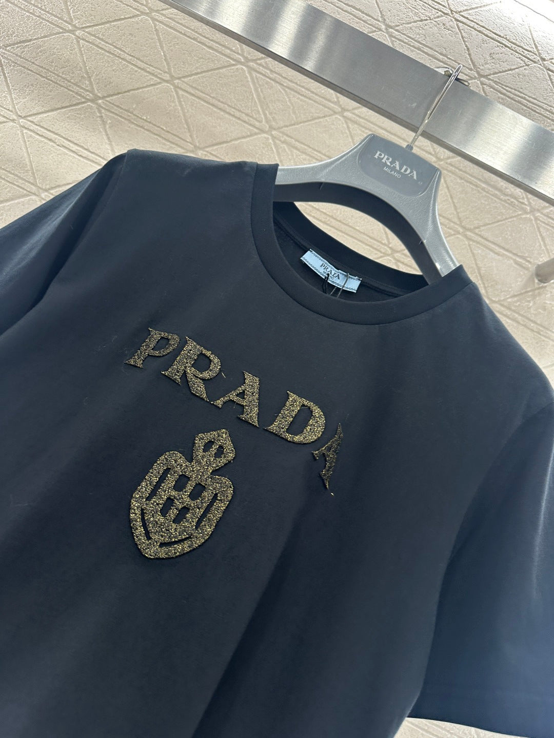 Gold-Stamped Letter Logo T-Shirt