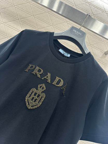 Gold-Stamped Letter Logo T-Shirt