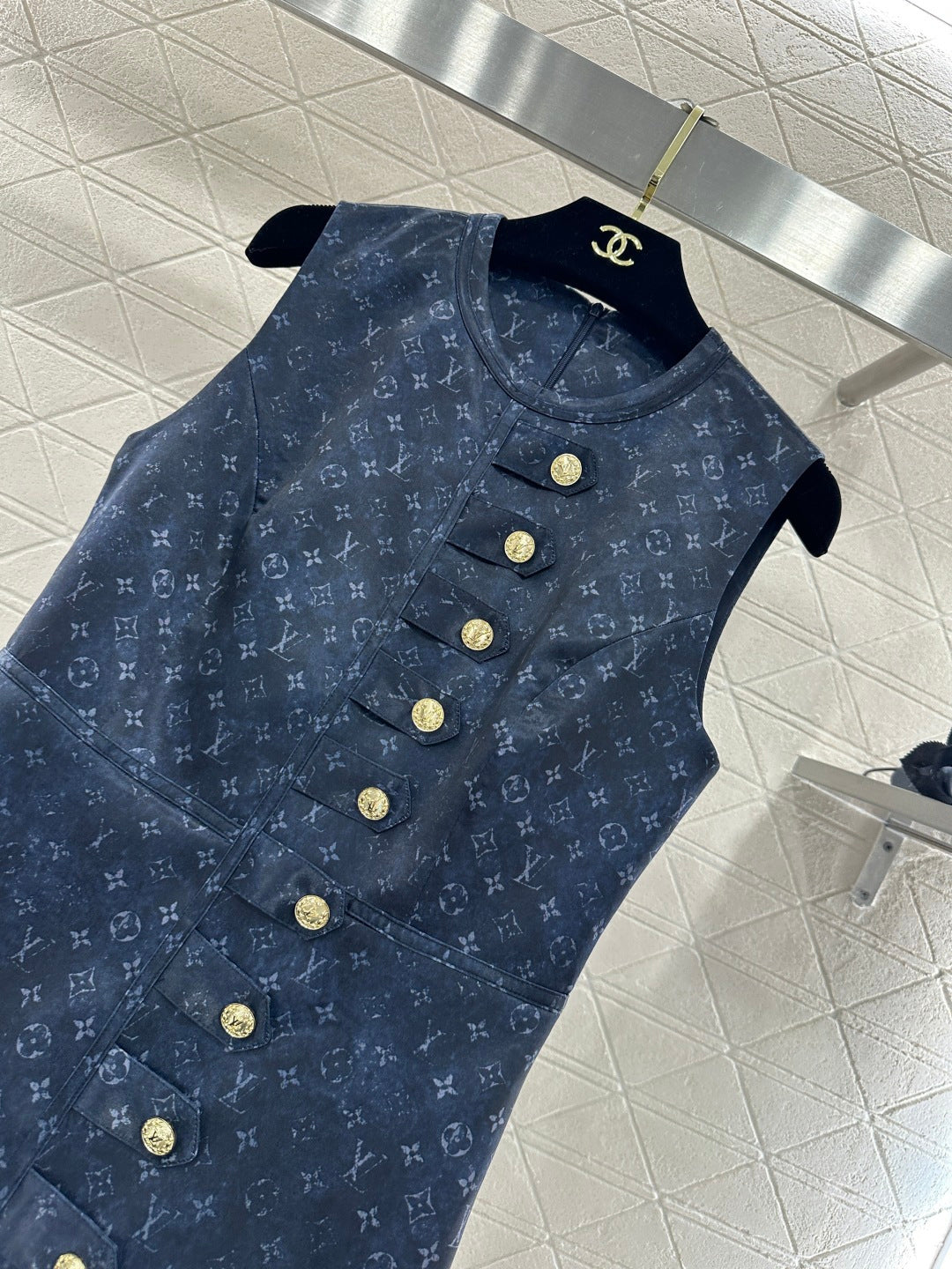 Printed Button-Down Vest Dress