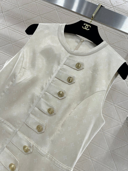 Printed Button-Down Vest Dress