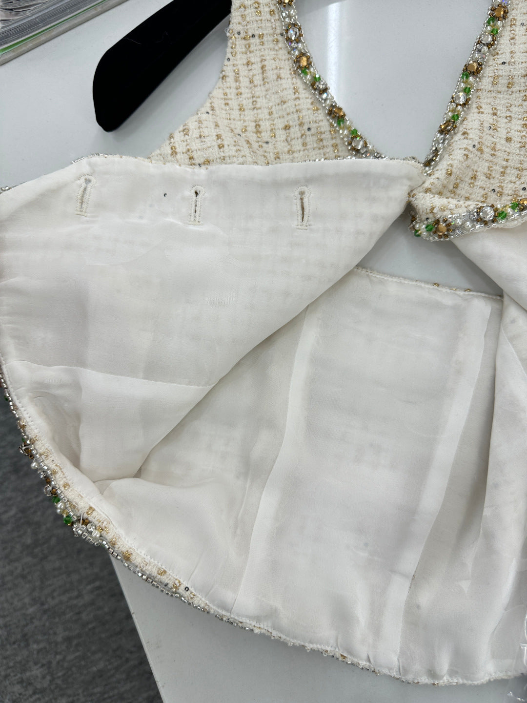 Rhinestone-Trimmed Halter Vest/Skirt