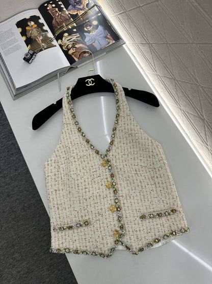Rhinestone-Trimmed Halter Vest/Skirt