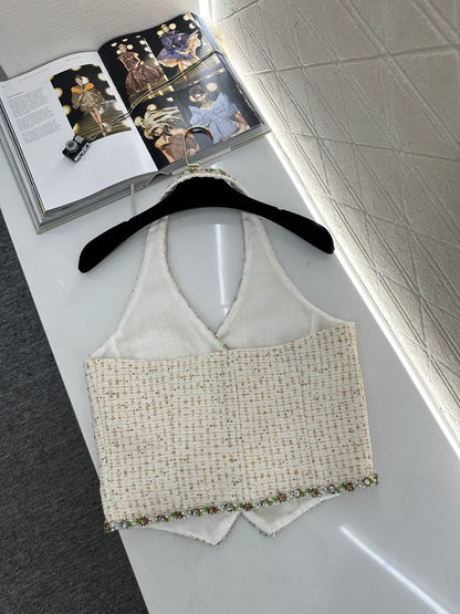 Rhinestone-Trimmed Halter Vest/Skirt