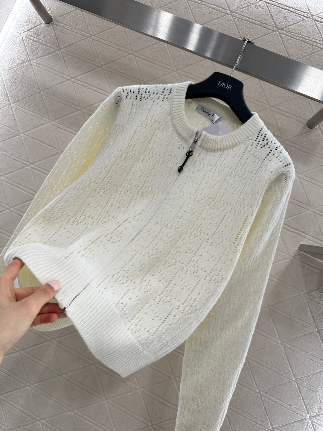 Openwork Letter Knit Cardigan