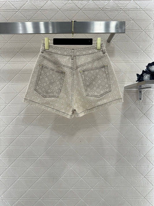 Printed Denim Shorts