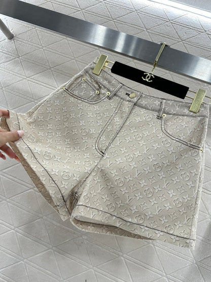Printed Denim Shorts