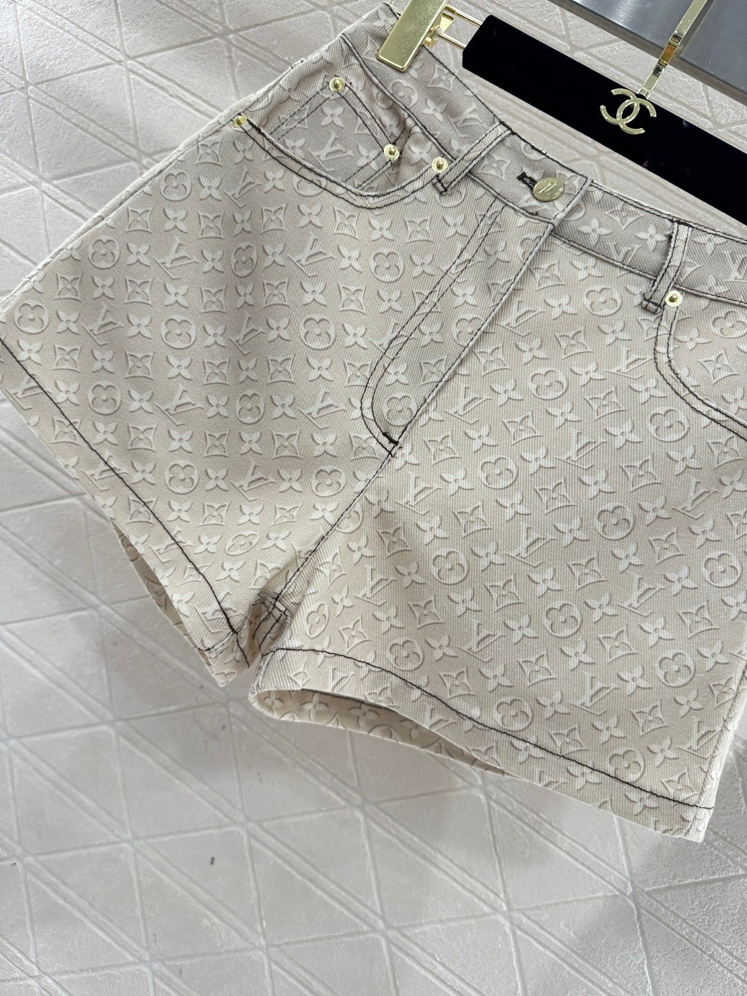 Printed Denim Shorts