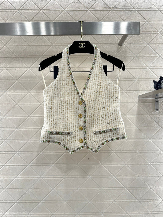 Rhinestone Halter Vest
