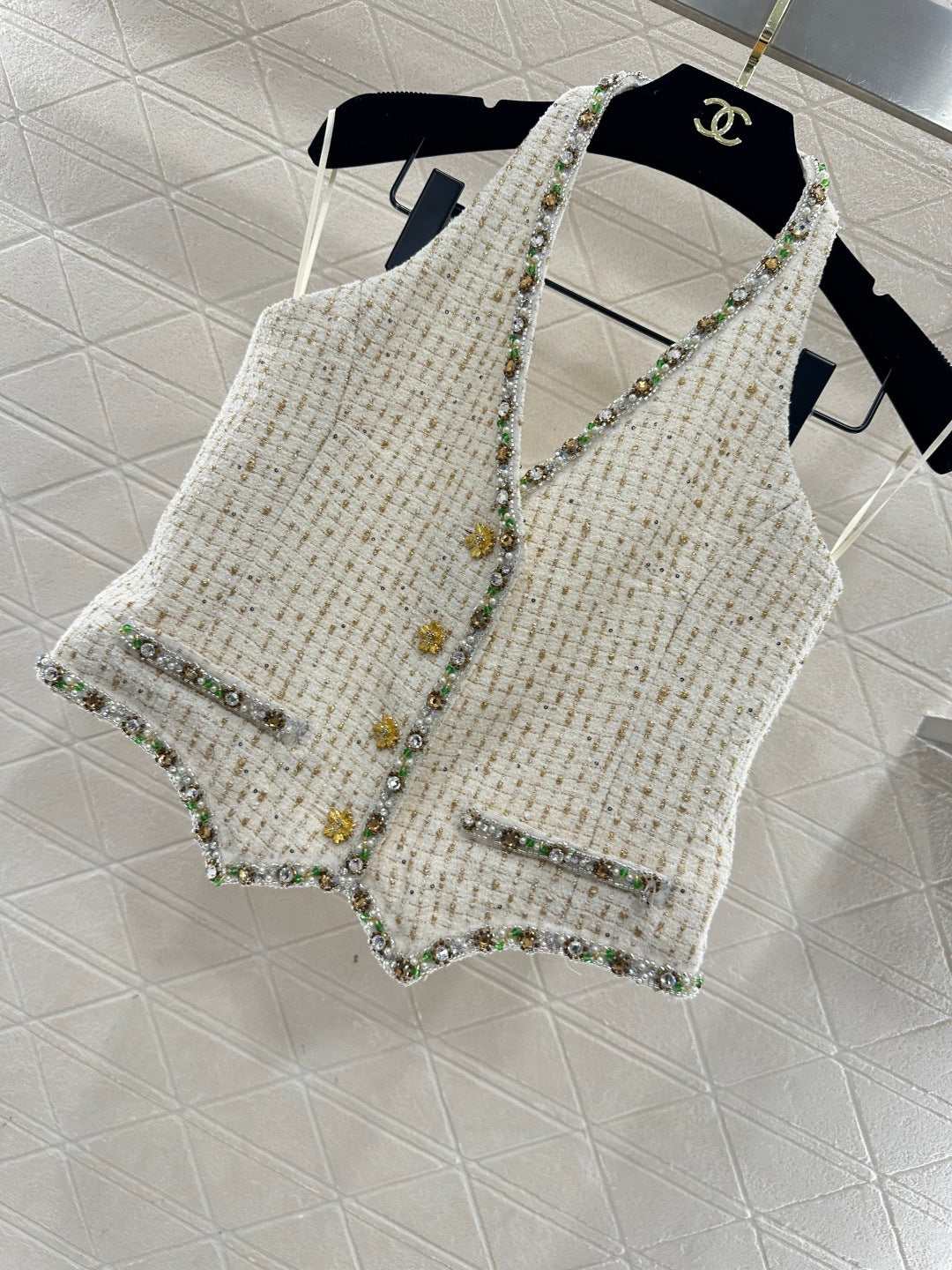 Rhinestone Halter Vest