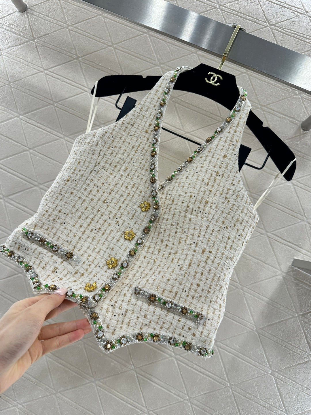 Rhinestone Halter Vest
