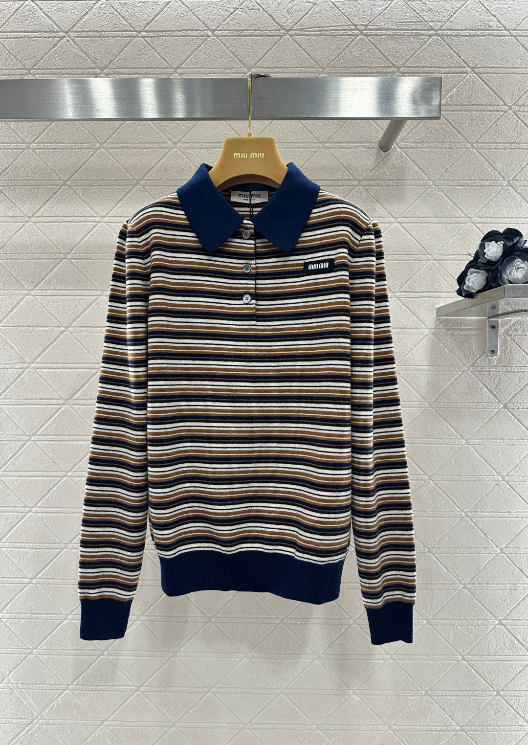 Striped Collared Knit Top