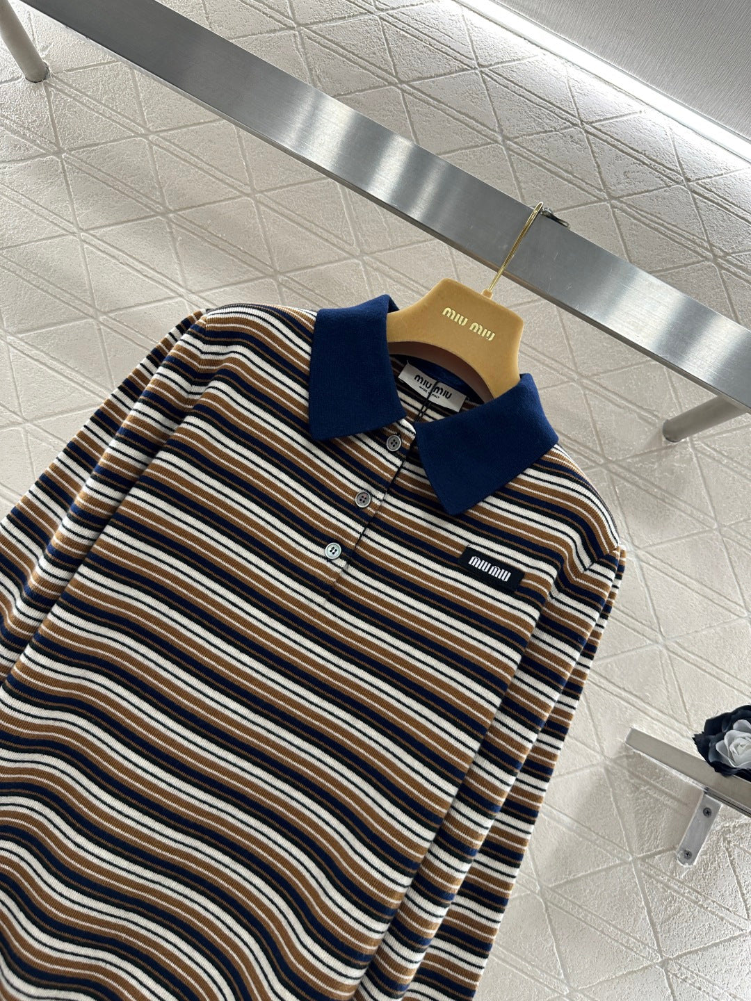 Striped Collared Knit Top