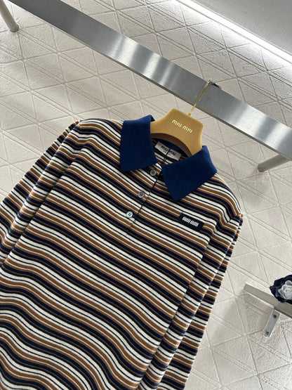 Striped Collared Knit Top