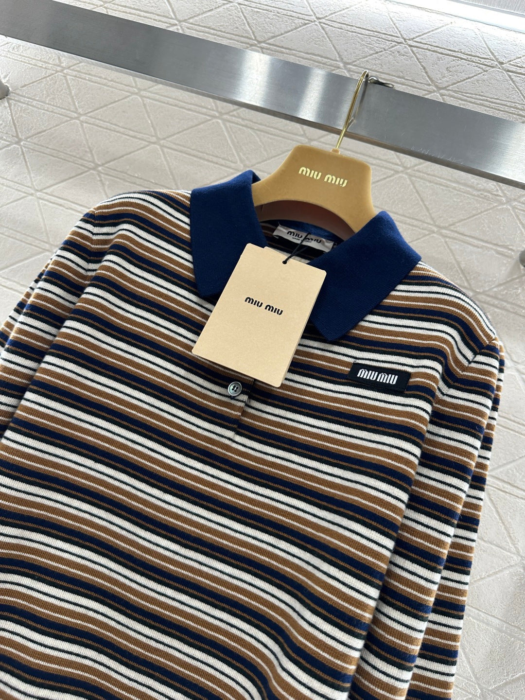 Striped Collared Knit Top