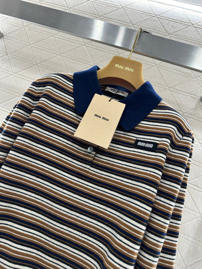 Striped Collared Knit Top