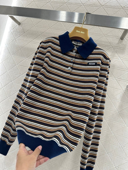 Striped Collared Knit Top