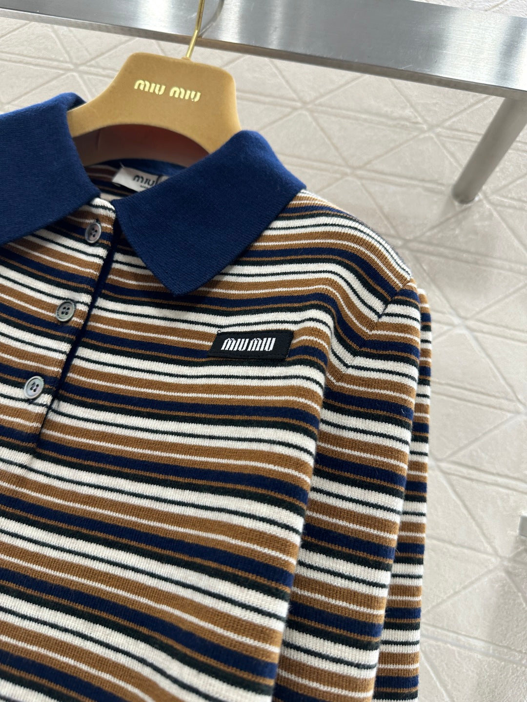 Striped Collared Knit Top