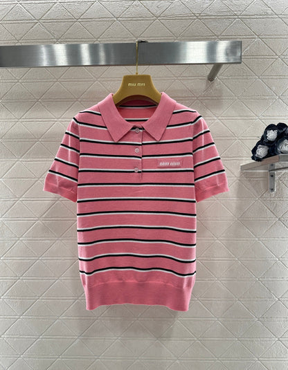Striped Collared Short-Sleeve T-Shirt