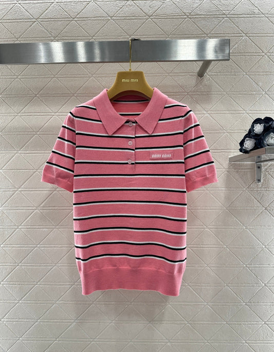 Striped Collared Short-Sleeve T-Shirt