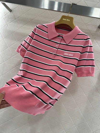 Striped Collared Short-Sleeve T-Shirt