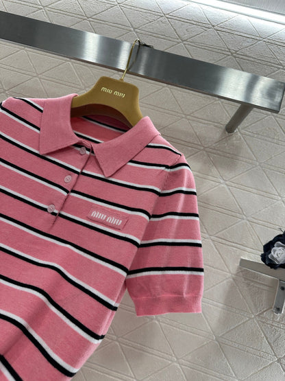 Striped Collared Short-Sleeve T-Shirt