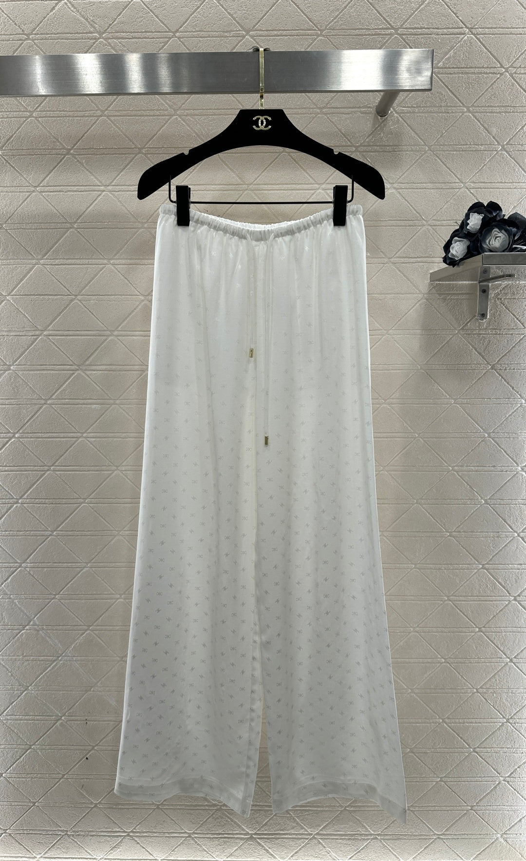 Jacquard Pattern Wide-Leg Trousers