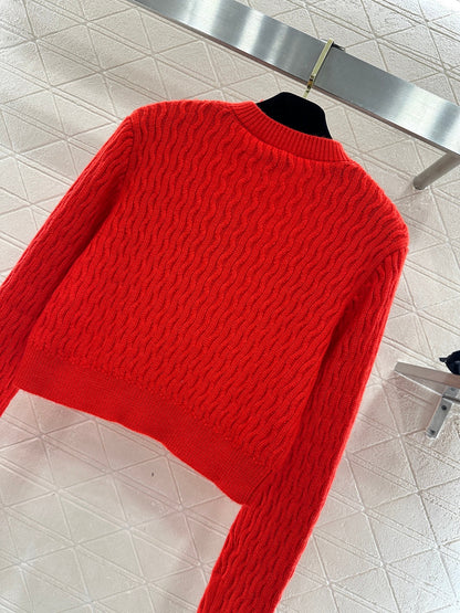 Wave Pattern Short Knit Cardigan