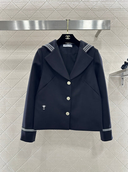 Navy Collar Jacket and Skirt Set
