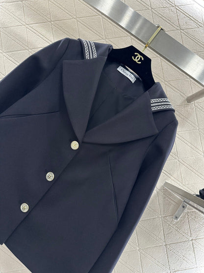Navy Collar Jacket and Skirt Set