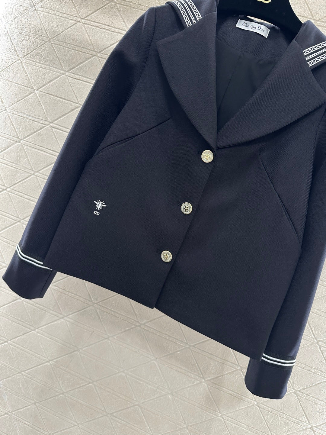 Navy Collar Jacket and Skirt Set