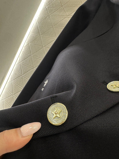 Navy Collar Jacket and Skirt Set