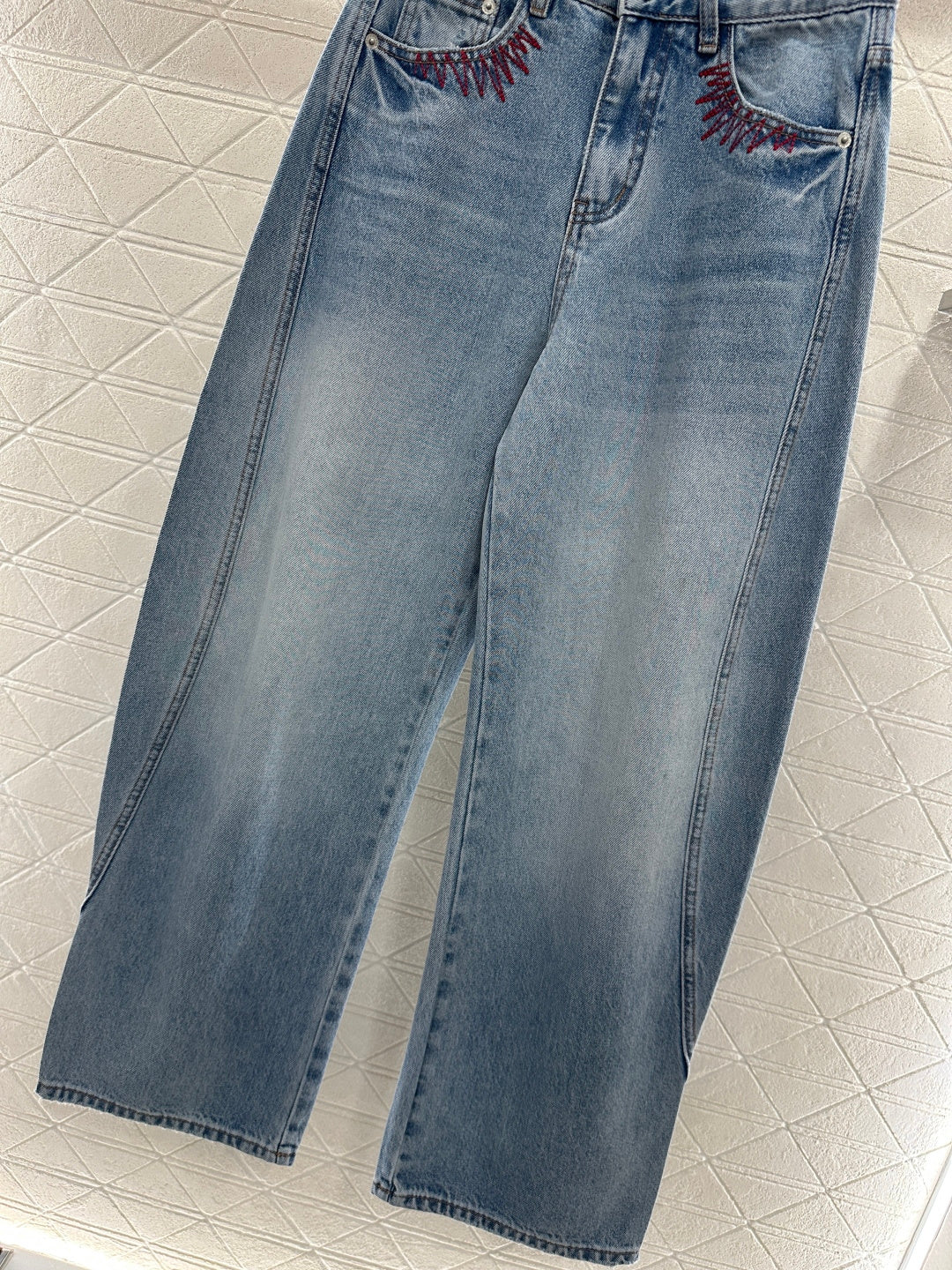 Embroidered Denim Curved Blade Pants