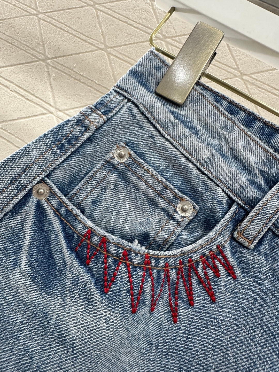 Embroidered Denim Curved Blade Pants
