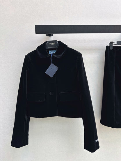 Lapel Velvet Coat /Skirt