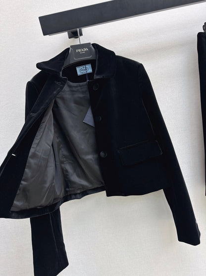 Lapel Velvet Coat /Skirt