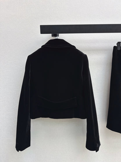 Lapel Velvet Coat /Skirt