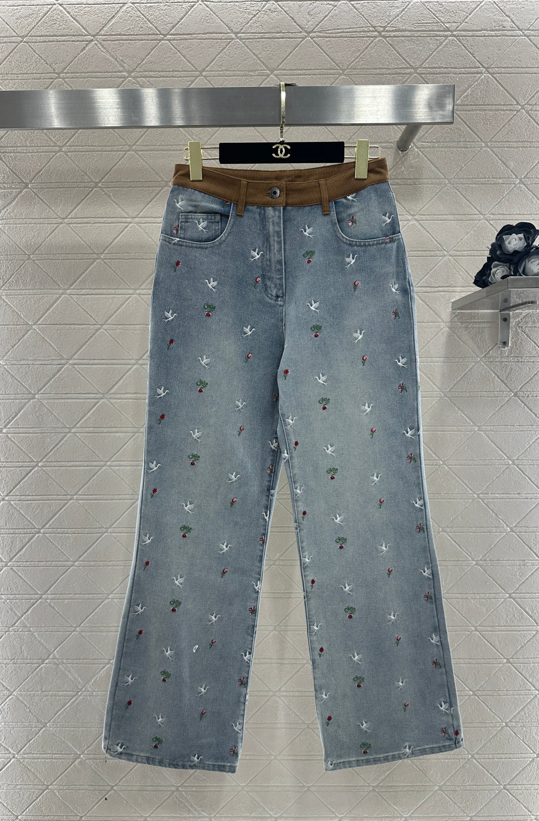 Embroidered Denim Pants