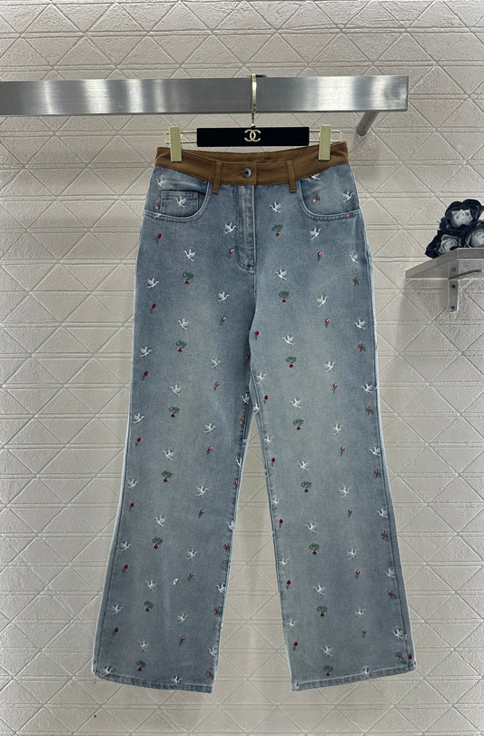 Embroidered Denim Pants