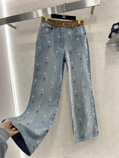 Embroidered Denim Pants
