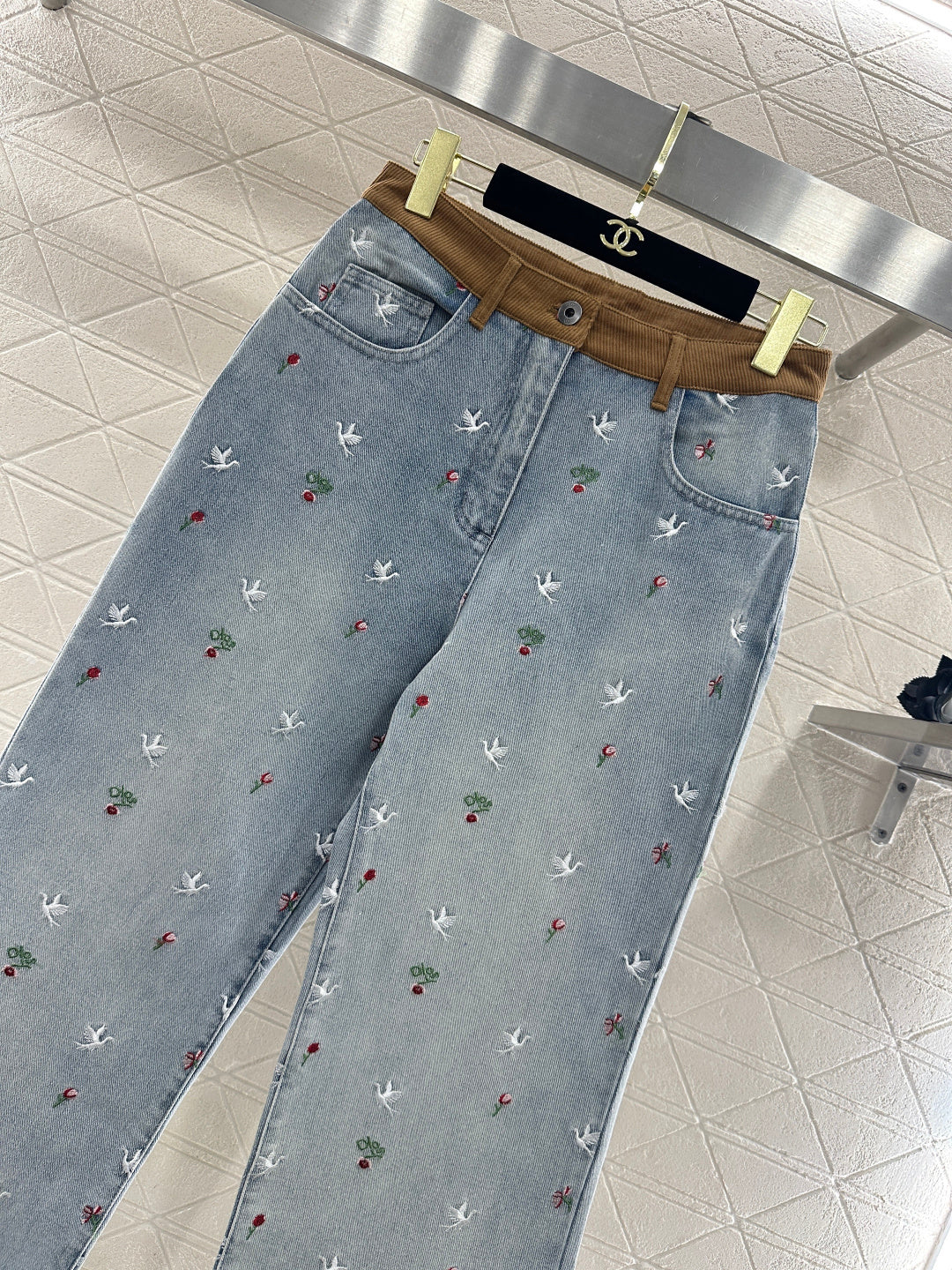 Embroidered Denim Pants