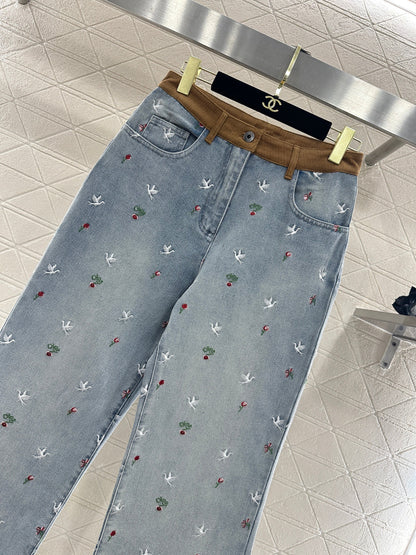Embroidered Denim Pants
